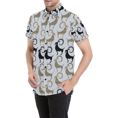 Goat Pattern Print Design 03 Men's Short Sleeve Button Up Shirt