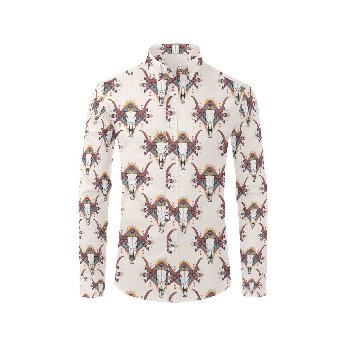 Buffalo Head Pattern Print Design 02 Men's Long Sleeve Shirt