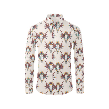 Buffalo Head Pattern Print Design 02 Men's Long Sleeve Shirt