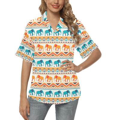 Elephant Aztec Ethnic Print Pattern Women's Hawaiian Shirt