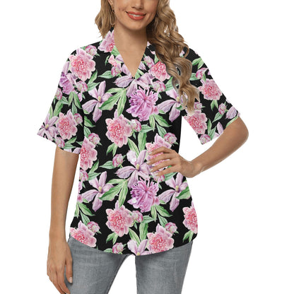 Peony Pattern Print Design PE08 Women's Hawaiian Shirt