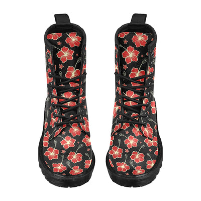 Red Hibiscus Pattern Print Design HB021 Women's Boots