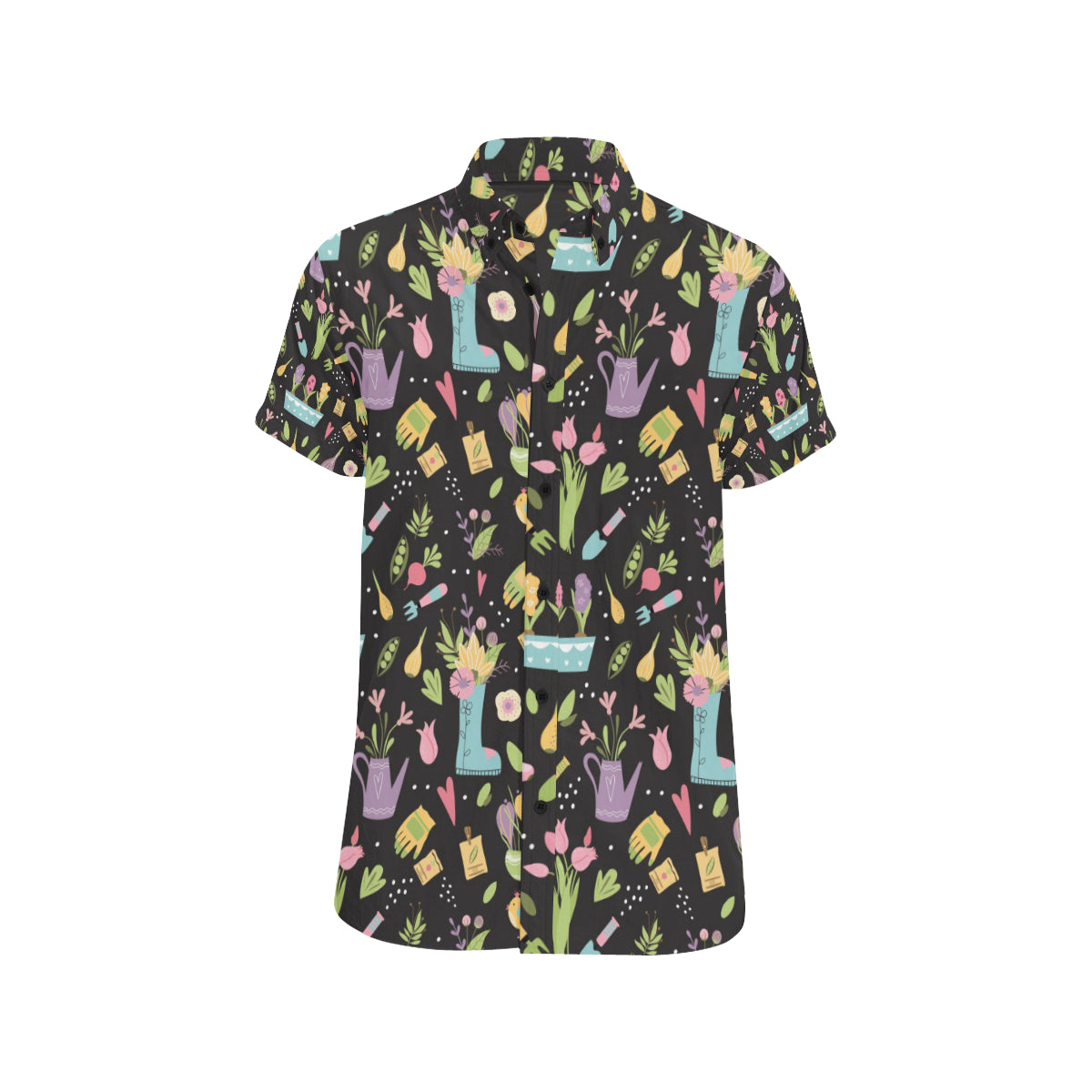 Gardening Pattern Print Design G03 Men's Short Sleeve Button Up Shirt