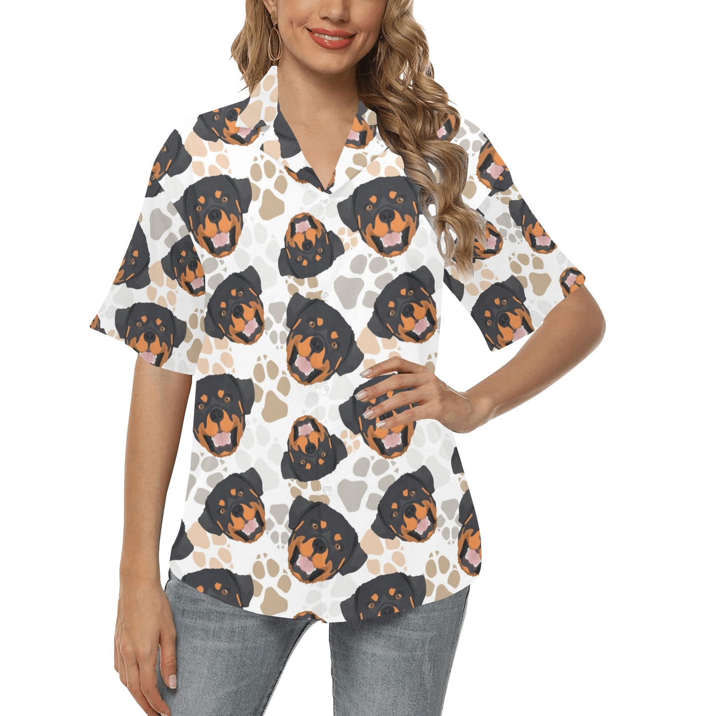 Rottweiler Pattern Print Design A03 Women's Hawaiian Shirt