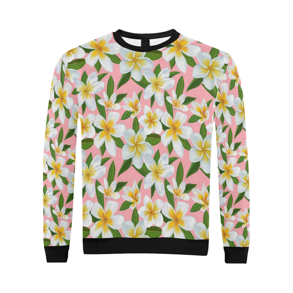 White Plumeria Pattern Print Design PM011 Men Long Sleeve Sweatshirt