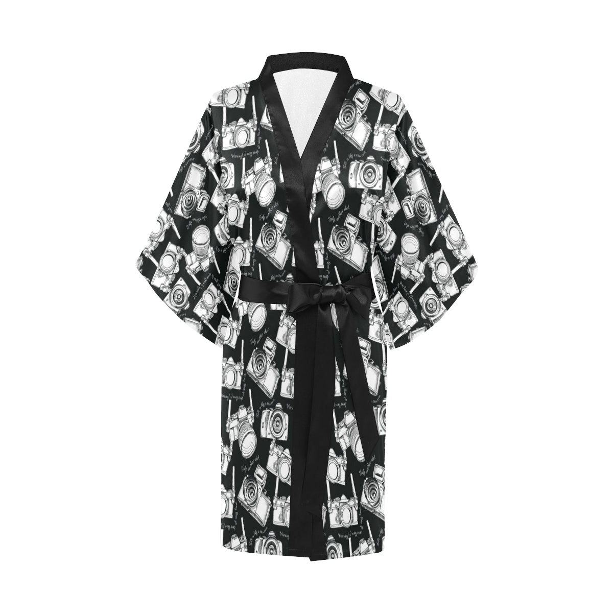 Camera Pattern Print Design 01 Women's Short Kimono