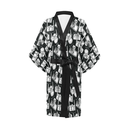 Camera Pattern Print Design 01 Women's Short Kimono