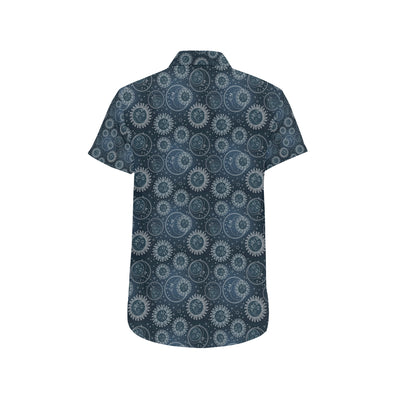 Sun Moon Tattoo Design Themed Print Men's Short Sleeve Button Up Shirt