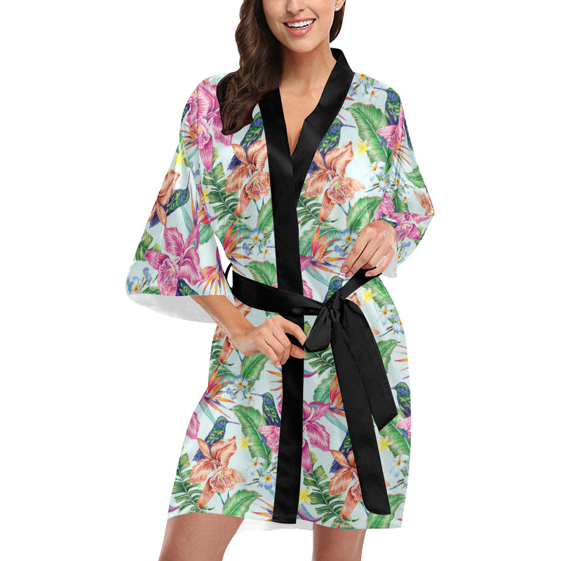 Hummingbird Tropical Pattern Print Design 05 Women's Short Kimono