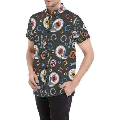 Mechanic Pattern Print Design 01 Men's Short Sleeve Button Up Shirt