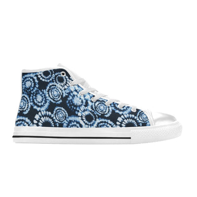 Tie Dye Dark Blue Print Design LKS306 High Top Women's White Shoes