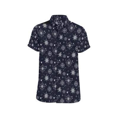 Nautical Sky Design Themed Print Men's Short Sleeve Button Up Shirt