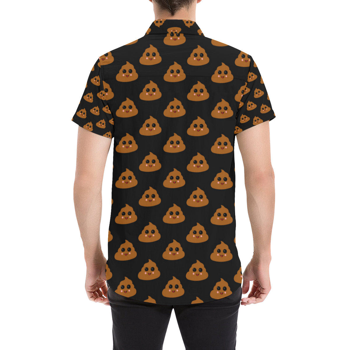 Poop Emoji Pattern Print Design A01 Men's Short Sleeve Button Up Shirt