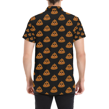 Poop Emoji Pattern Print Design A01 Men's Short Sleeve Button Up Shirt