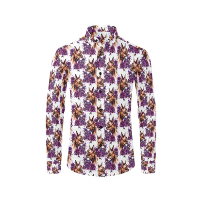 Chihuahua Purple Floral Men's Long Sleeve Shirt