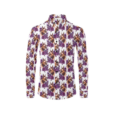 Chihuahua Purple Floral Men's Long Sleeve Shirt