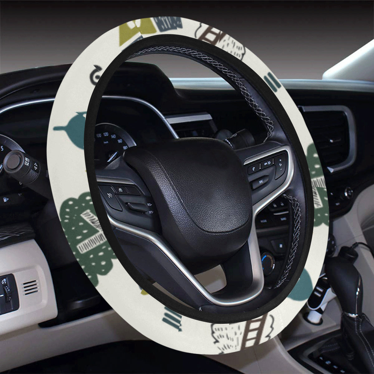 Agricultural Farm Print Design 01 Steering Wheel Cover with Elastic Edge