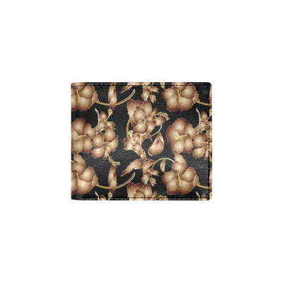 Brown Hibiscus Pattern Print Design HB06 Men's ID Card Wallet