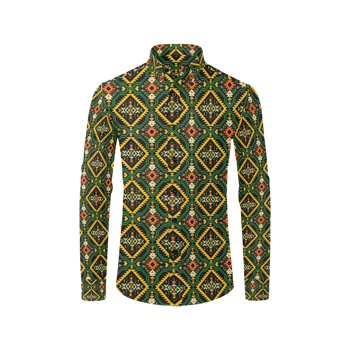 Kente Green Design African Print Men's Long Sleeve Shirt