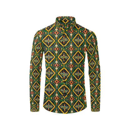 Kente Green Design African Print Men's Long Sleeve Shirt