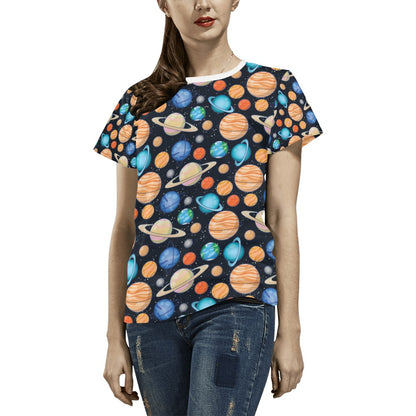 Planet Colorful Print Design LKS301 Women's  T-shirt