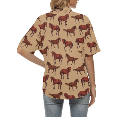 Brown Horse Print Pattern Women's Hawaiian Shirt