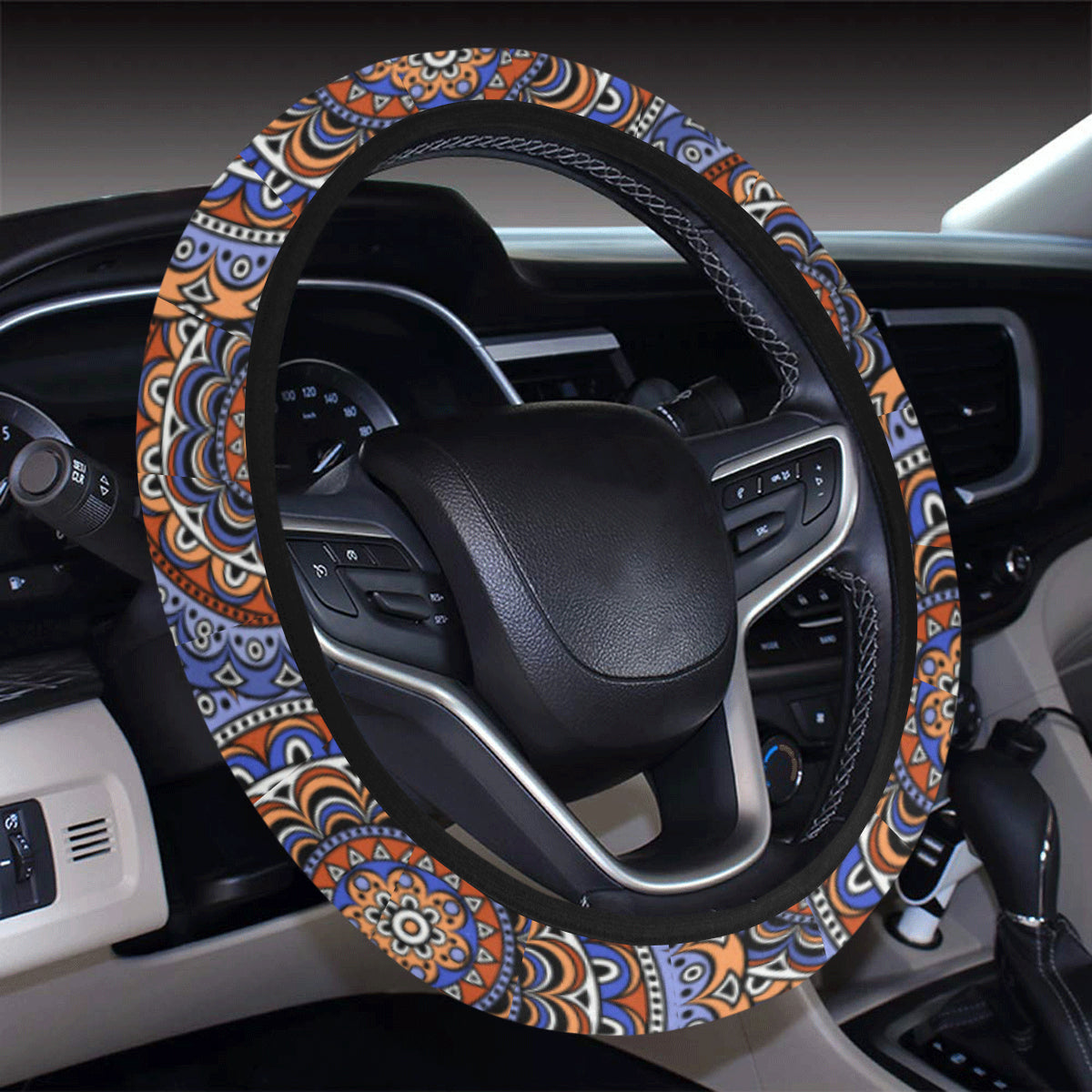 Mandala Boho Chic Design Print Steering Wheel Cover with Elastic Edge