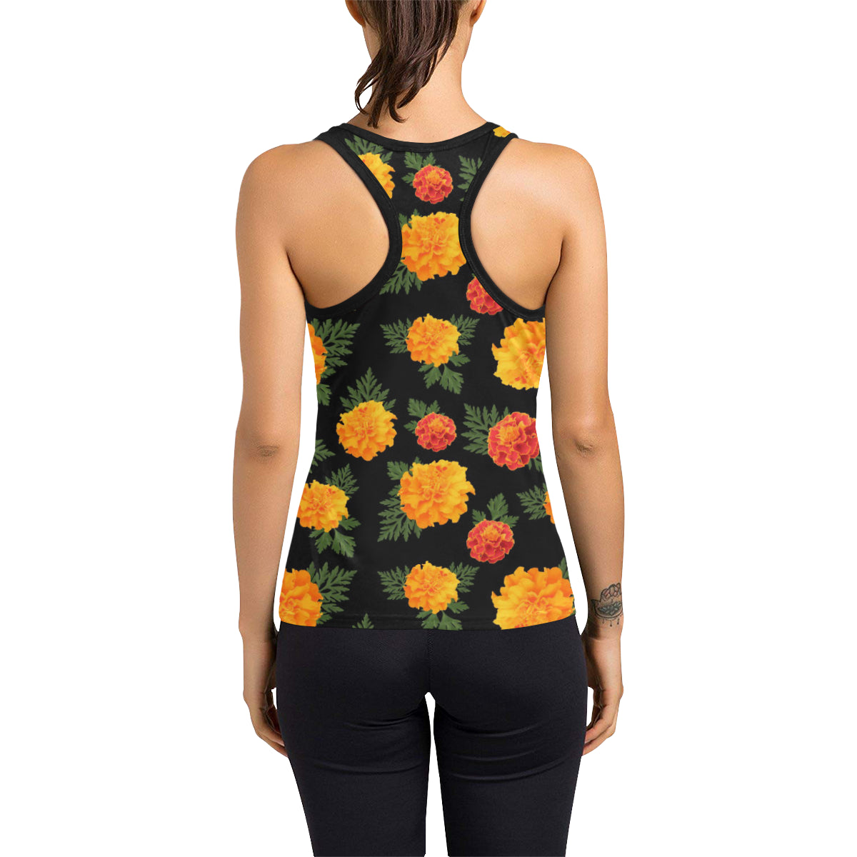 Marigold Pattern Print Design MR05 Women's Racerback Tank Top