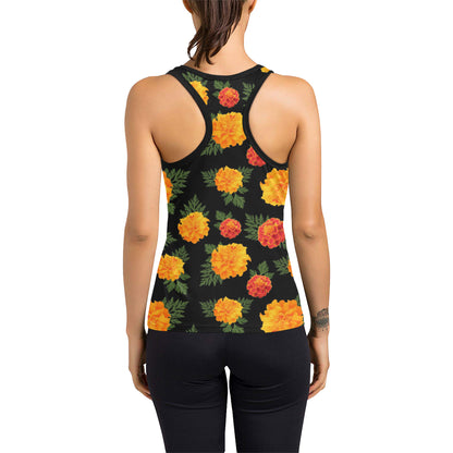 Marigold Pattern Print Design MR05 Women's Racerback Tank Top