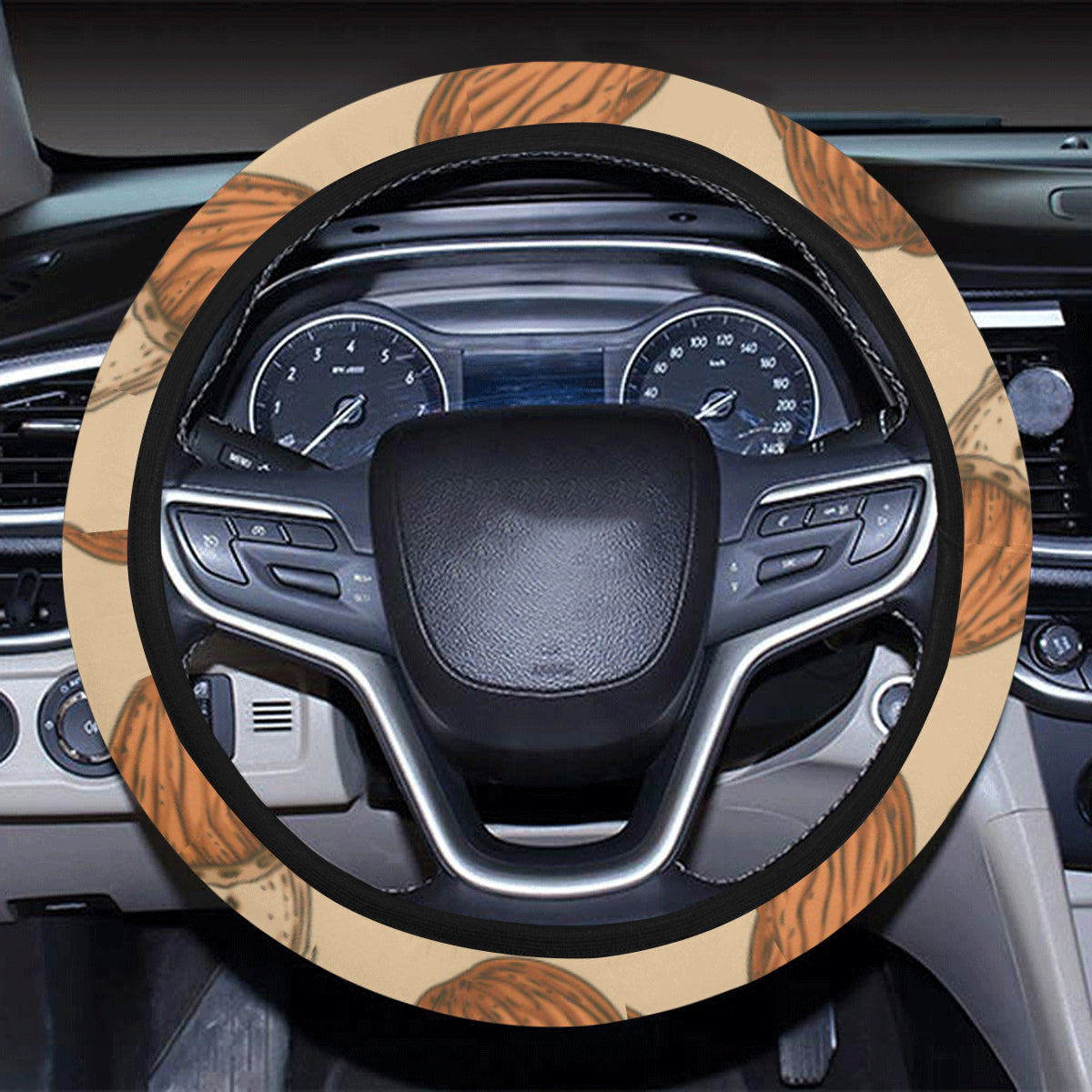 Almond Pattern Print Design 04 Steering Wheel Cover with Elastic Edge