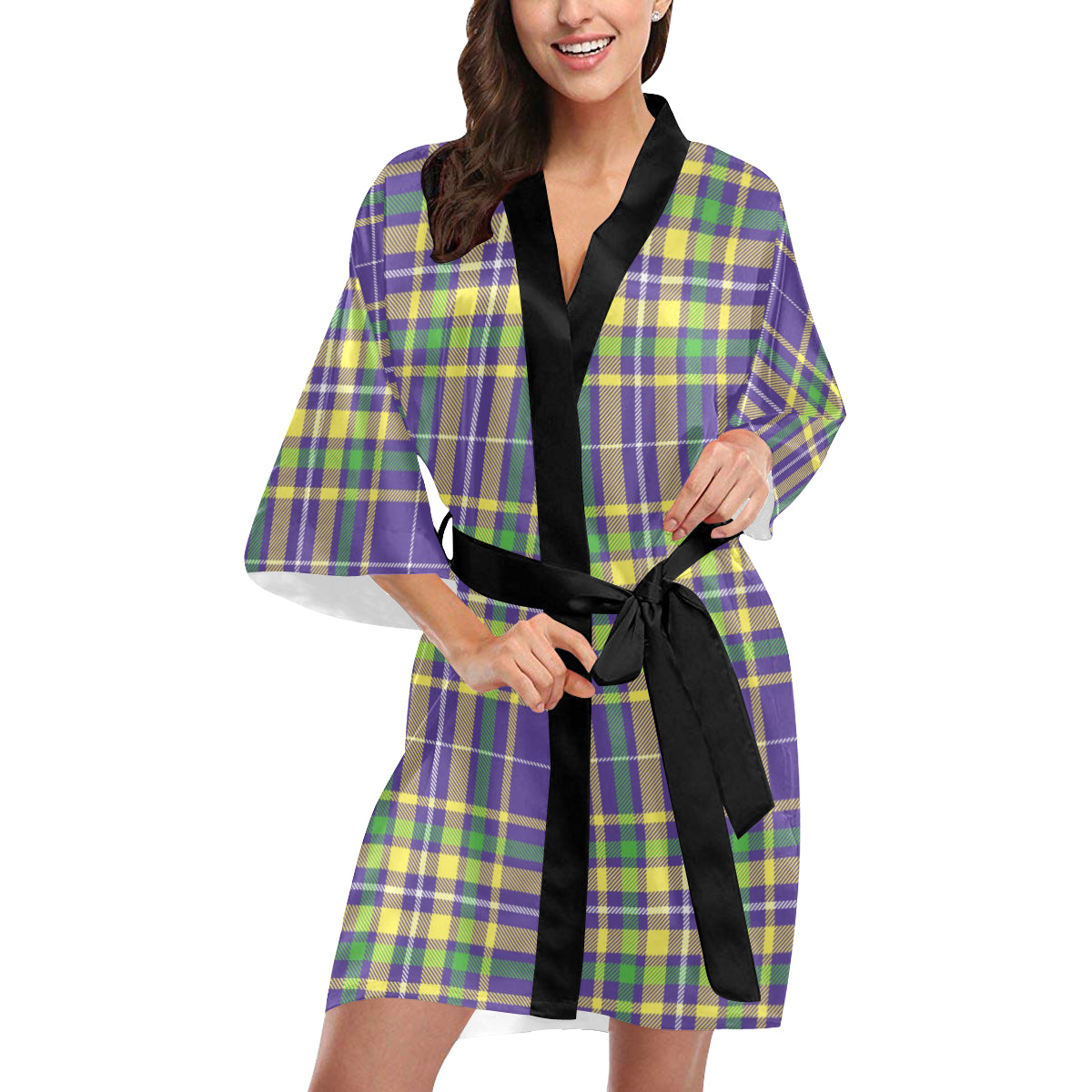 Mardi Gras Pattern Print Design 010 Women's Short Kimono
