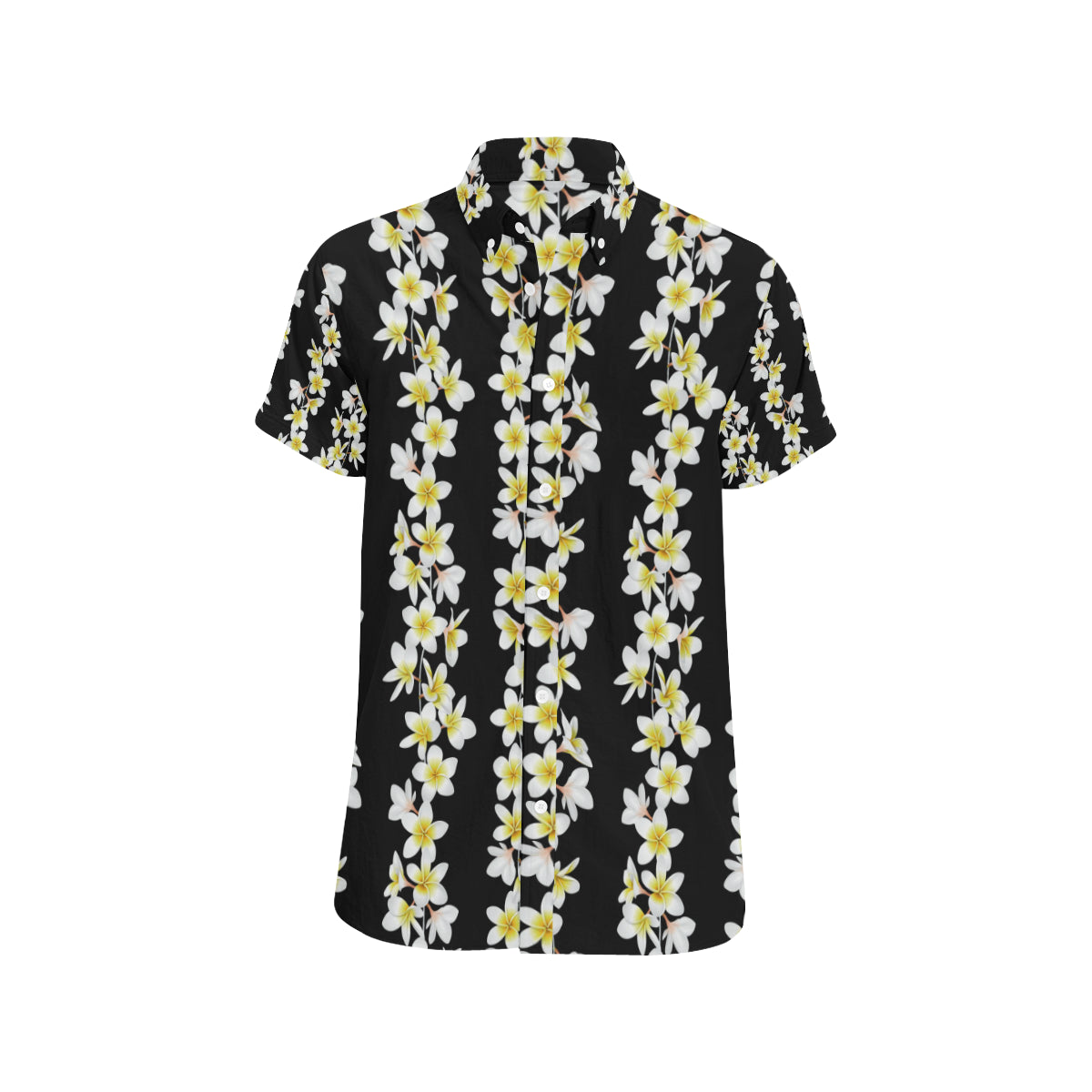 White Plumeria Pattern Print Design PM08 Men's Short Sleeve Button Up Shirt