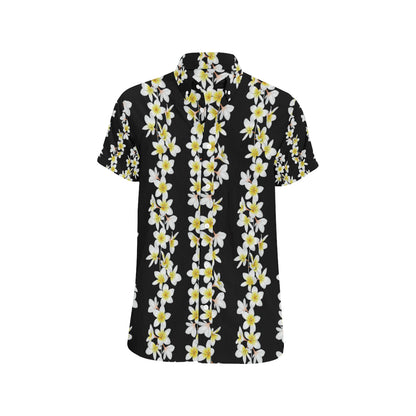White Plumeria Pattern Print Design PM08 Men's Short Sleeve Button Up Shirt
