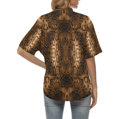 Snake Skin Brown Print Women's Hawaiian Shirt