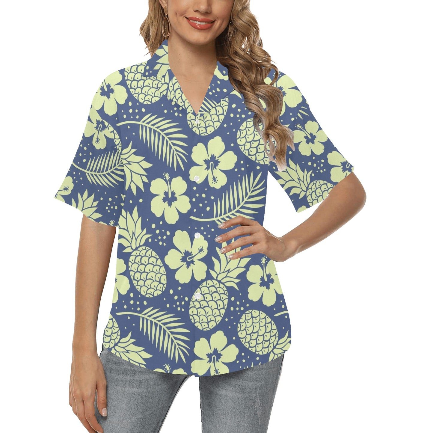 Pineapple Pattern Print Design PP07 Women's Hawaiian Shirt