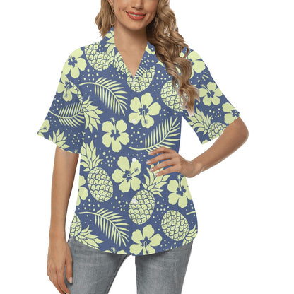 Pineapple Pattern Print Design PP07 Women's Hawaiian Shirt