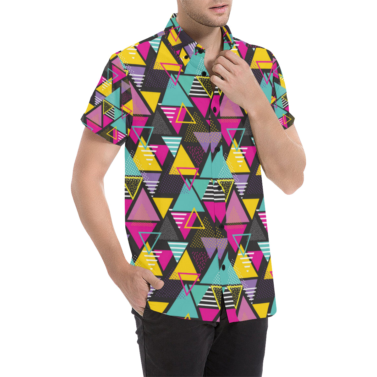 Geometric Colorful Pattern Print Design 02 Men's Short Sleeve Button Up Shirt
