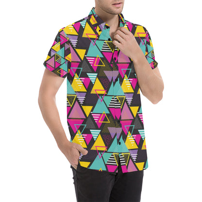 Geometric Colorful Pattern Print Design 02 Men's Short Sleeve Button Up Shirt