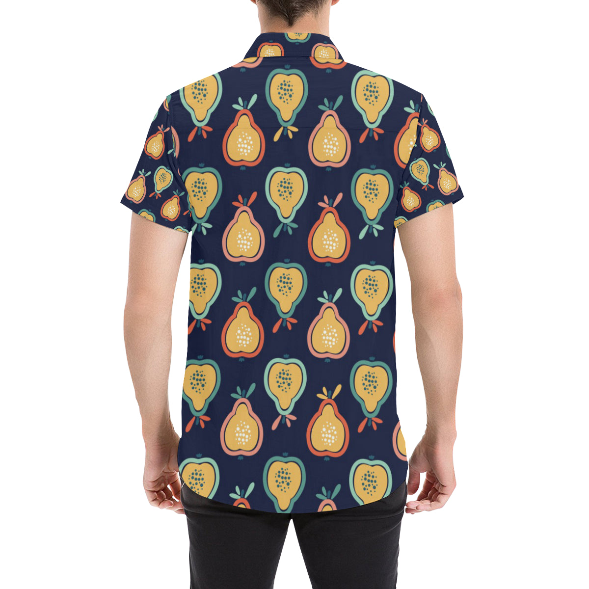 Pear Pattern Print Design PE03 Men's Short Sleeve Button Up Shirt