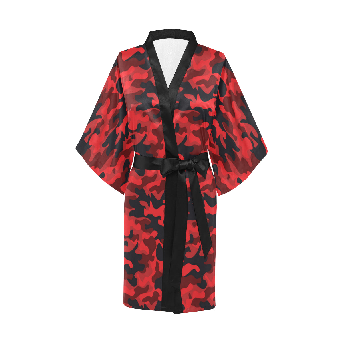 Camo Red Pattern Print Design 03 Women's Short Kimono