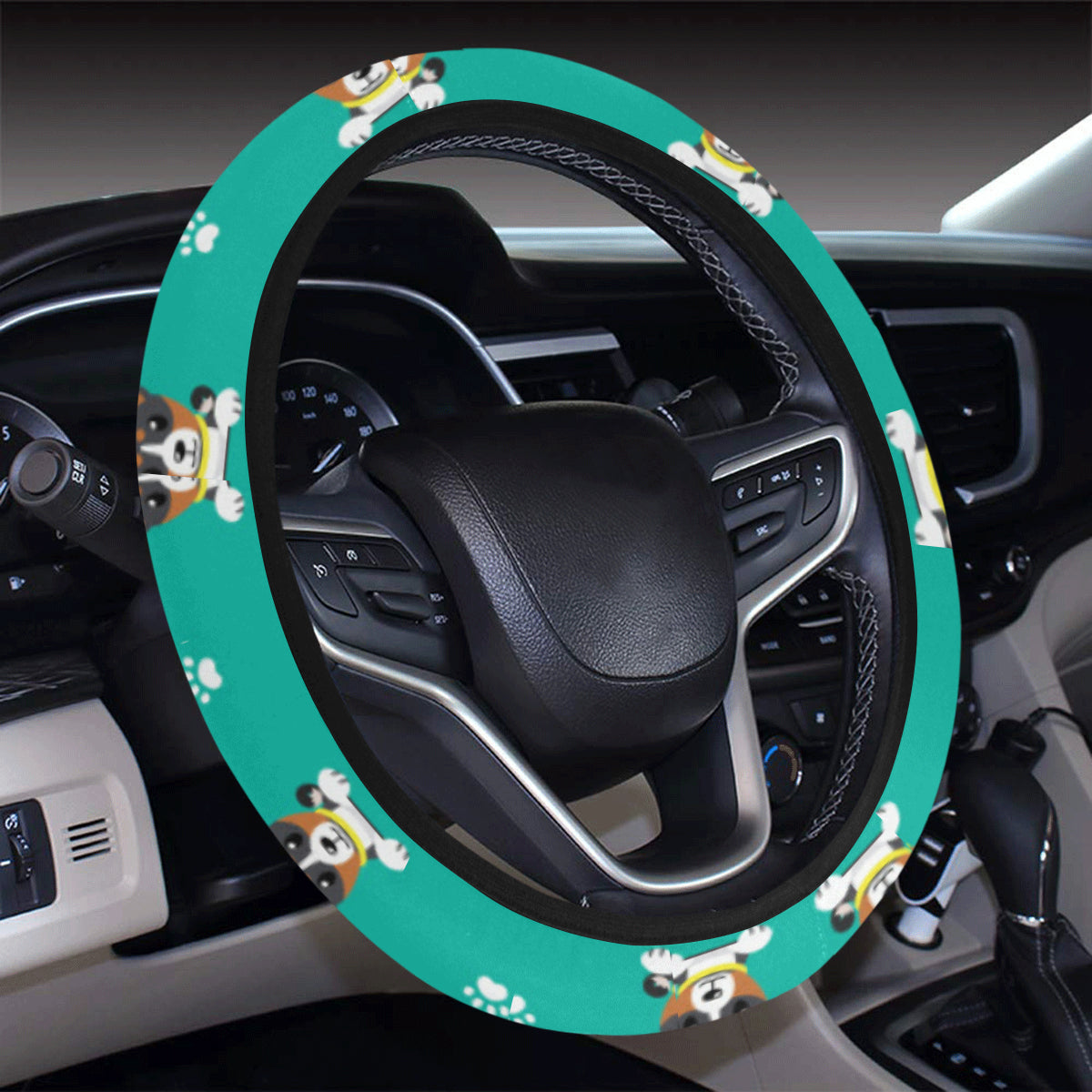 Basenji Pattern Print Design 03 Steering Wheel Cover with Elastic Edge