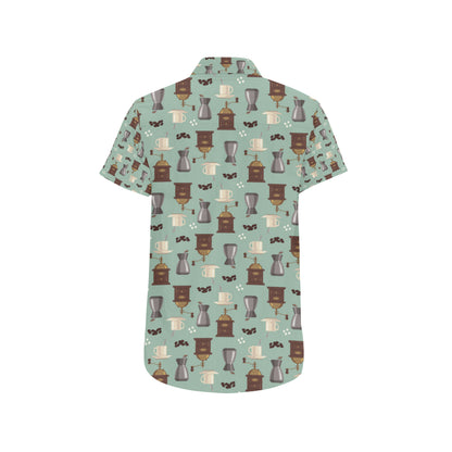 Coffee Pattern Print Design 04 Men's Short Sleeve Button Up Shirt