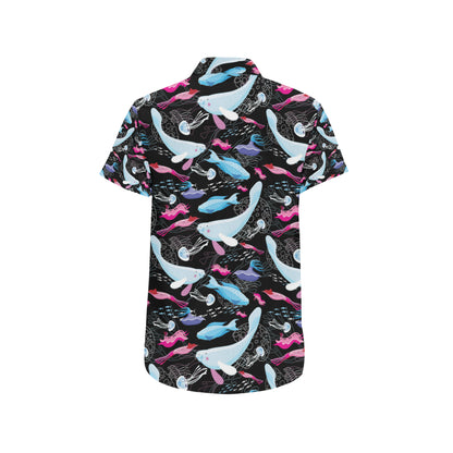 Manatee Pattern Print Design 02 Men's Short Sleeve Button Up Shirt