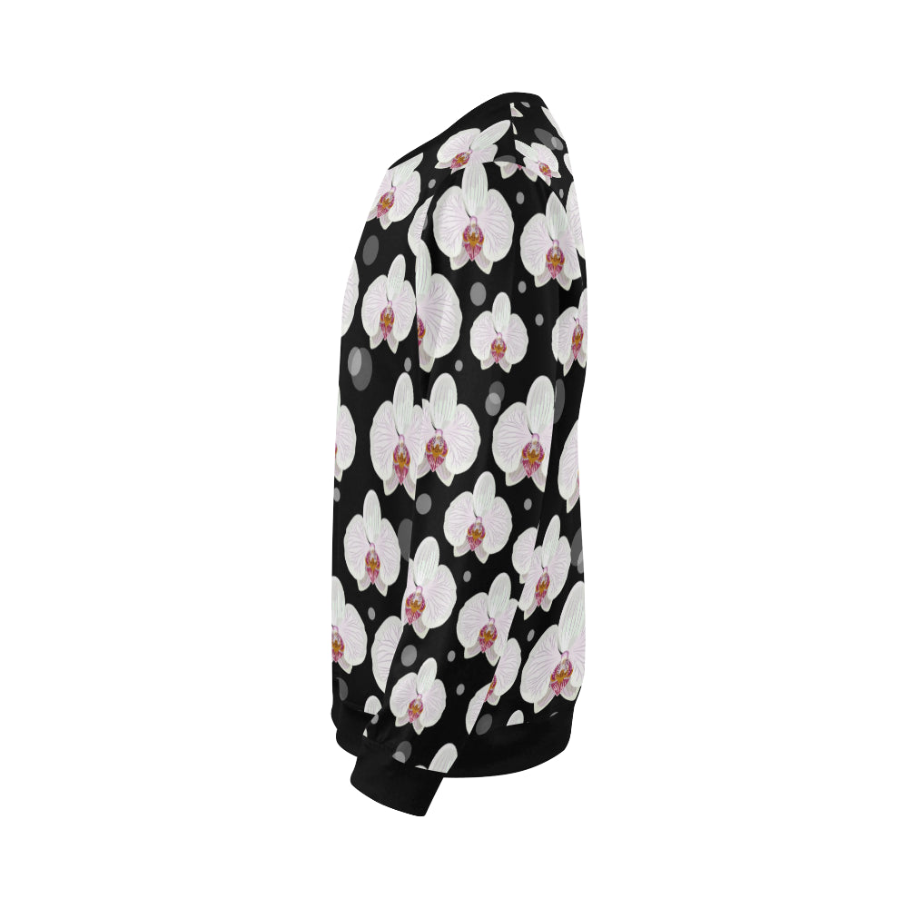 Orchid White Pattern Print Design OR09 Men Long Sleeve Sweatshirt
