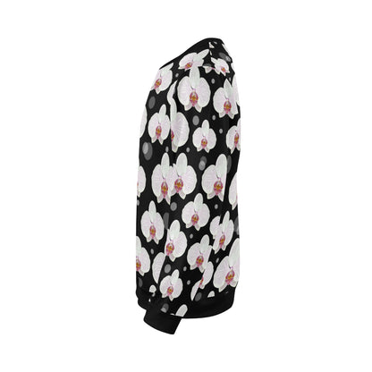 Orchid White Pattern Print Design OR09 Men Long Sleeve Sweatshirt