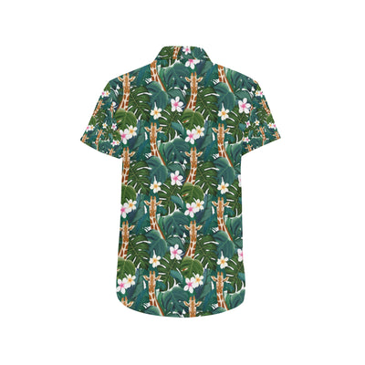 Giraffe Jungle Design Print Men's Short Sleeve Button Up Shirt