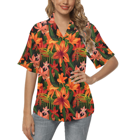 Amaryllis Pattern Print Design AL05 Women's Hawaiian Shirt