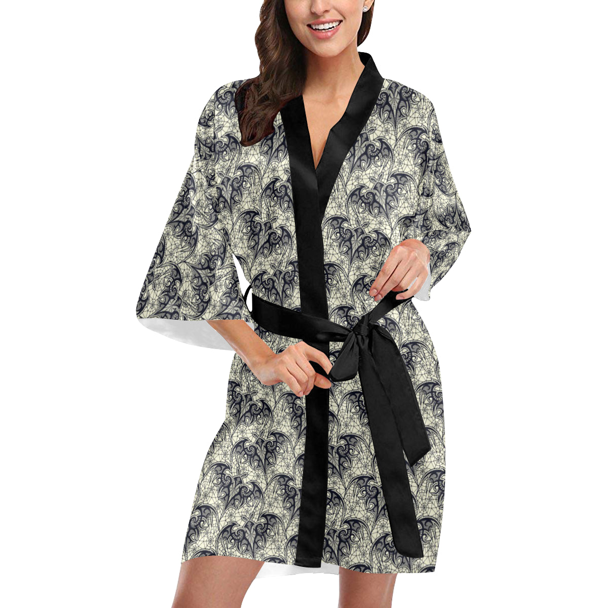 Bat Tribal Pattern Print Design 06 Women's Short Kimono