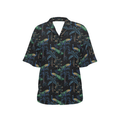 Rainforest Peacock Pattern Print Design A04 Women's Hawaiian Shirt