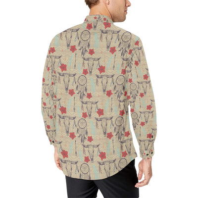 Native Buffalo Head Themed Design Print Men's Long Sleeve Shirt